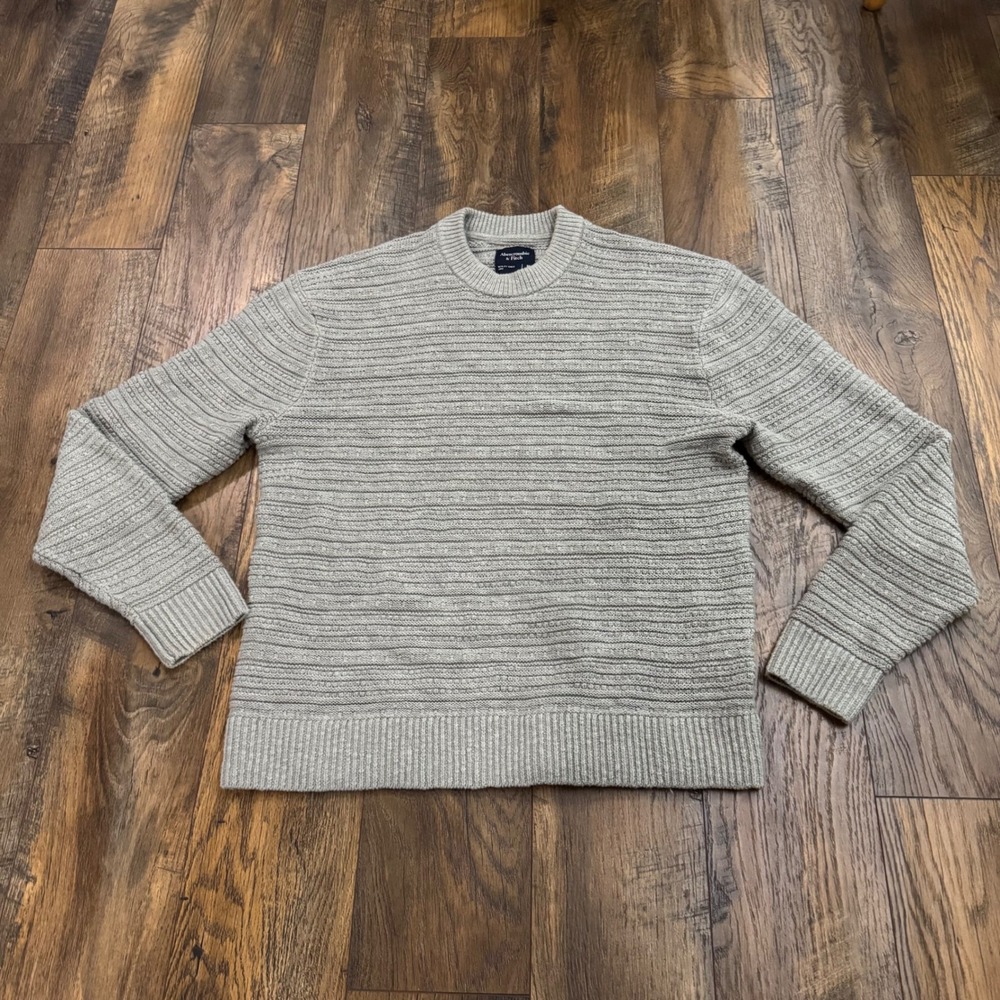 Abercrombie & Fitch Green Gray Textured Knit Sweater Mens M Crewneck Pullover